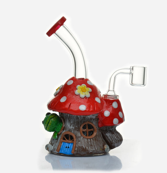 Frog Treehouse Magic Mushroom Glass & Resin Dab Rig with Quartz Banger